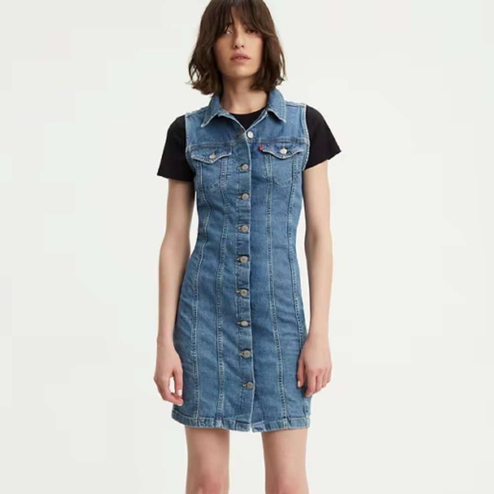 Levi's Aubrey Denim Button Down Front Sleeveless Dress Size S